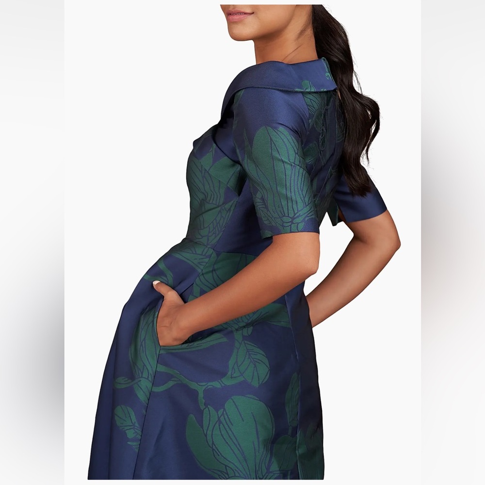 Saks Fifth Avenue Blue and Green Floral Dress - Kay Unger Coco Floral Jacquard